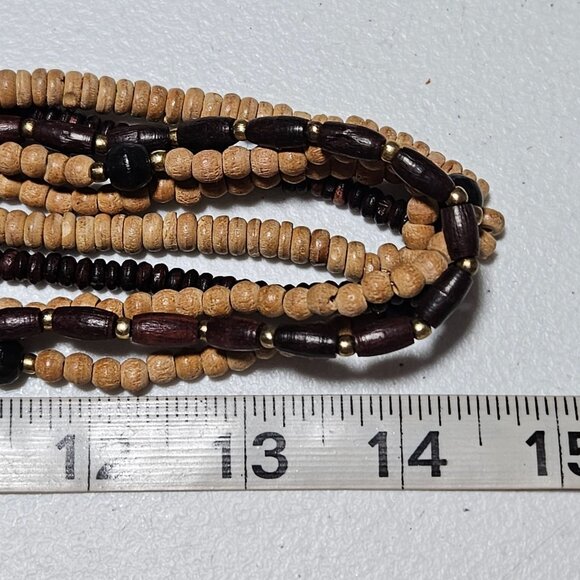 Boho Wooden Beaded Necklace Multi Strand Black Tan Fashion Jewelry Women - Picture 5 of 5